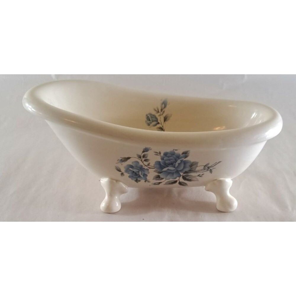 Vintage VB Athena Blue Rose Bathtub Soap Dish Claw Footed USA Made Victorian
